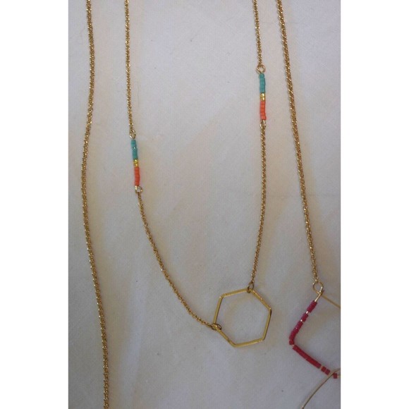 Ep Square And Hexagon Shaped Beaded Chain Necklace - Picture 4 of 9